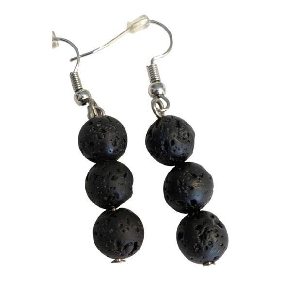 🔴 Vitality diffuser earrings lava stone 3 beads - Picture 3 of 8